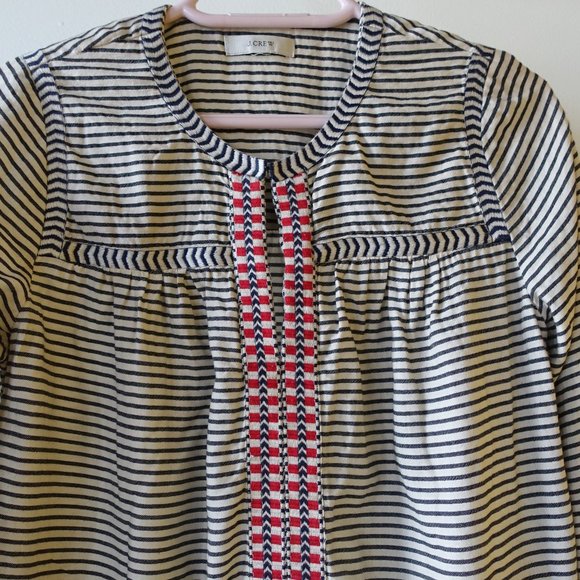 J Crew #08244 Embroidered Peasant  Stripe popover top Black Red Blouse 0 XS - Picture 10 of 16